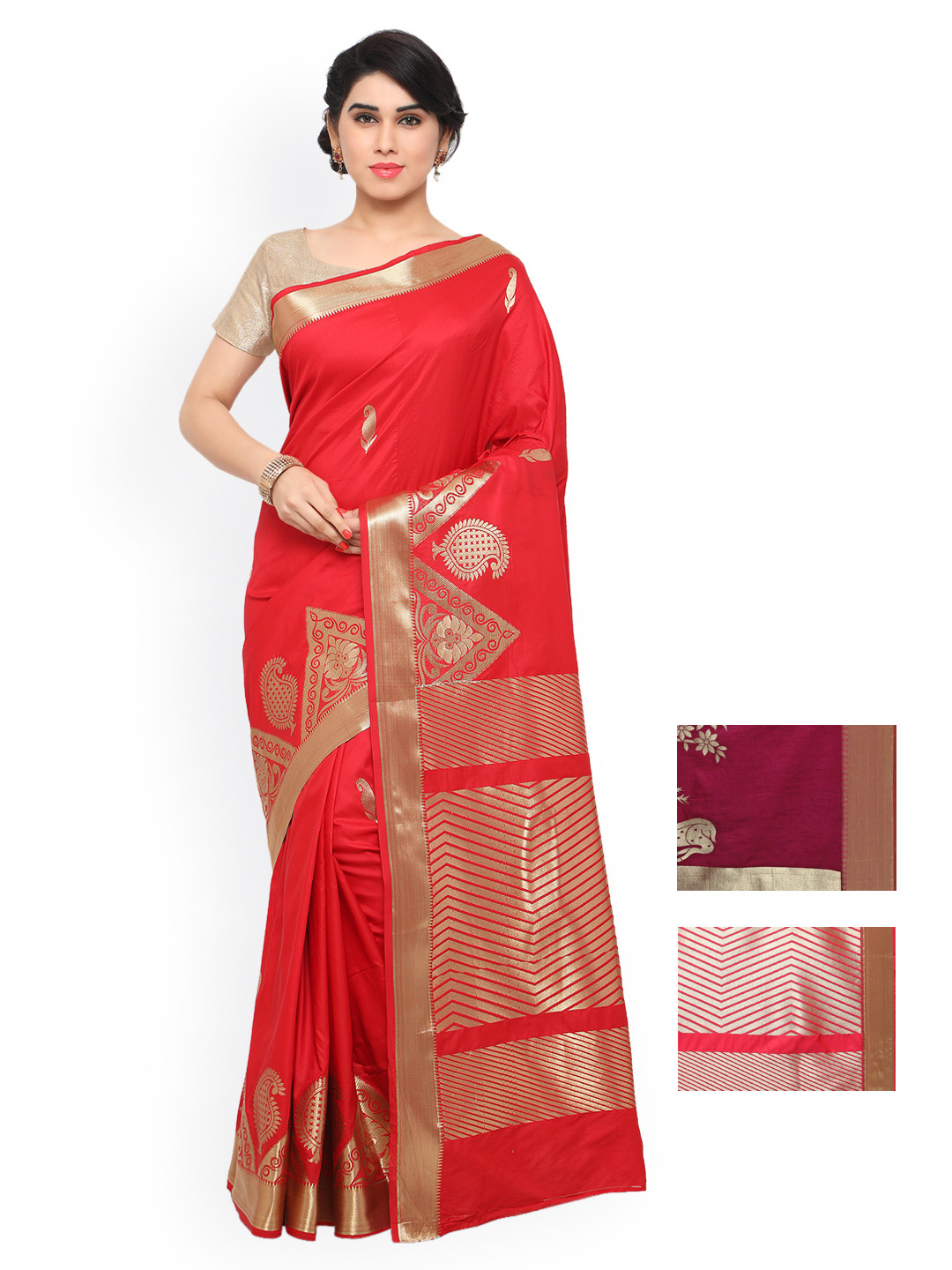 

Varkala Silk Sarees Pack of 3 Art Silk Sarees, Maroon