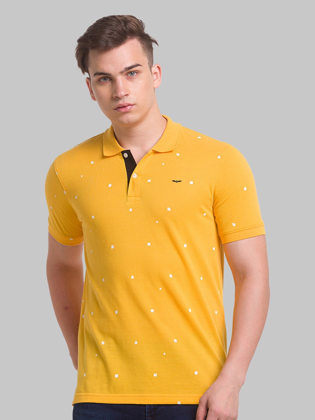 

Park Avenue Men Printed Polo Collar Cotton T-shirt, Yellow