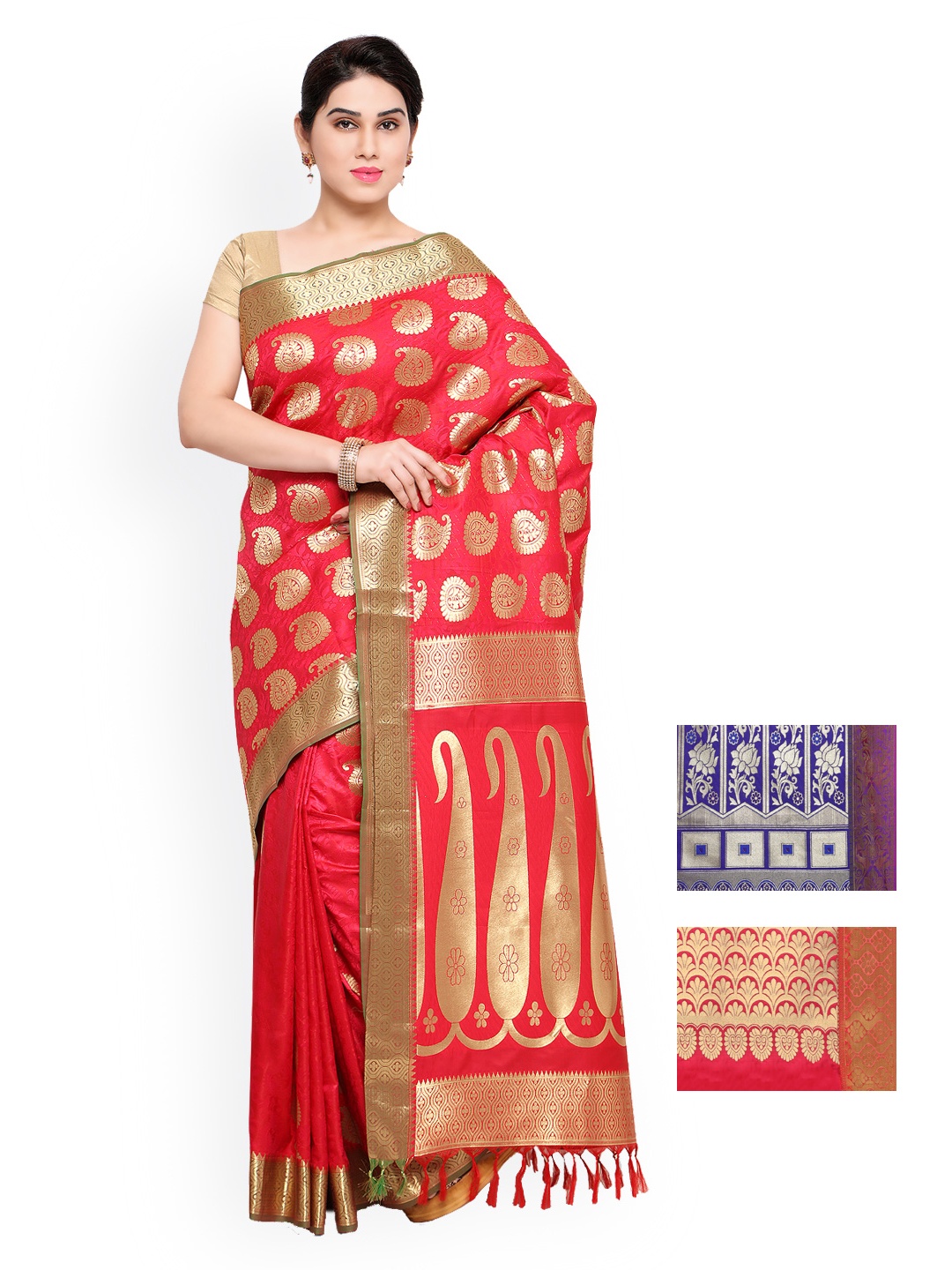 

Varkala Silk Sarees Pack of 3 Art Silk Sarees, Red