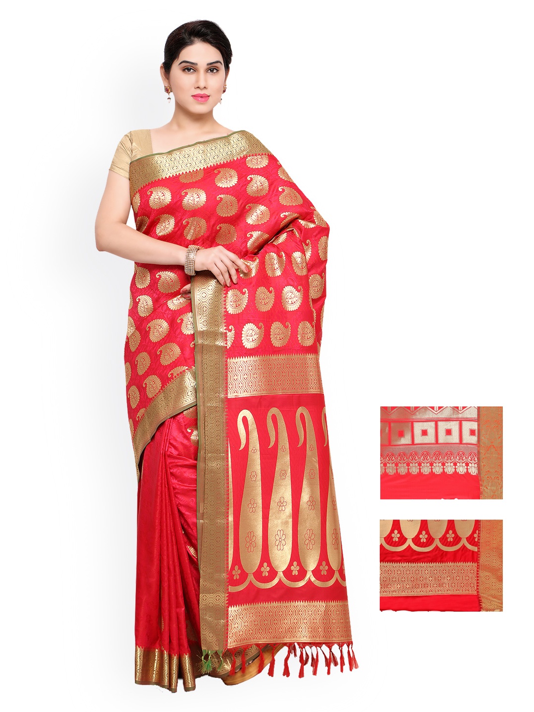 

Varkala Silk Sarees Pack of 3 Art Silk Sarees, Red