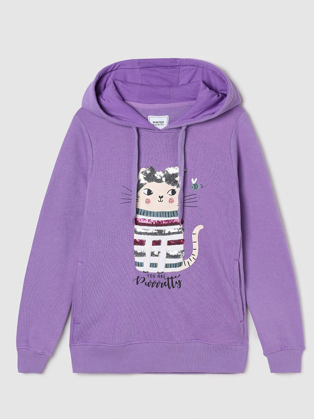 

max Girls Graphic Printed Pure Cotton Pullover Sweatshirt, Purple