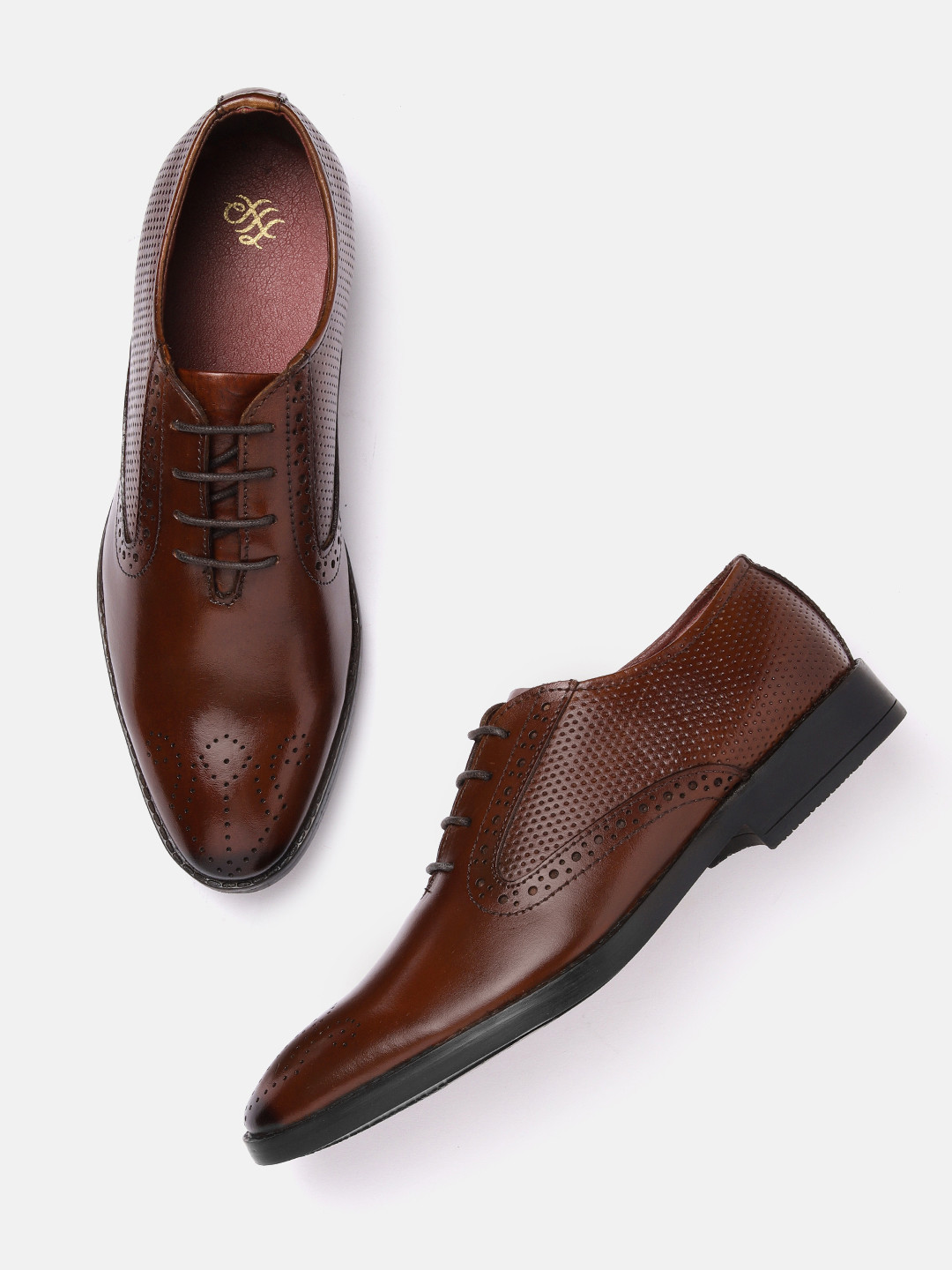 

House of Pataudi Men Handcrafted Leather Formal Oxfords, Coffee brown