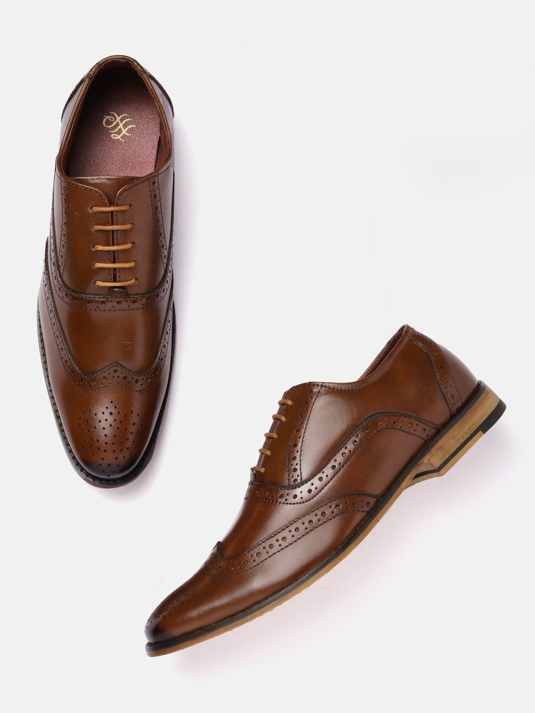 

House of Pataudi Men Handcrafted Leather Formal Oxfords, Brown