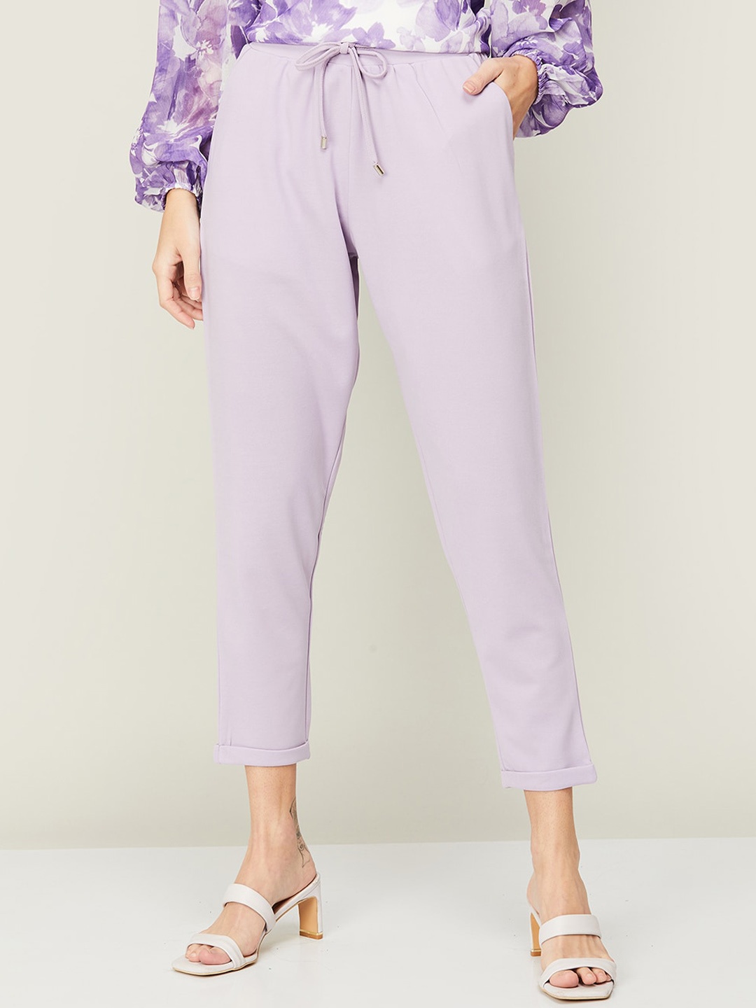 

CODE by Lifestyle Women Slim-Fit Cropped Easy Wash Trousers, Lavender