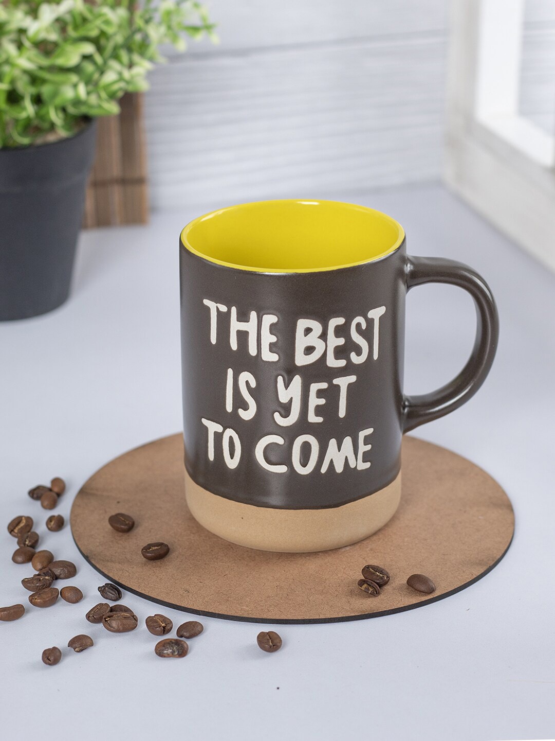 

MARKET99 Brown & Yellow Printed Ceramic Glossy Mug 360 ml