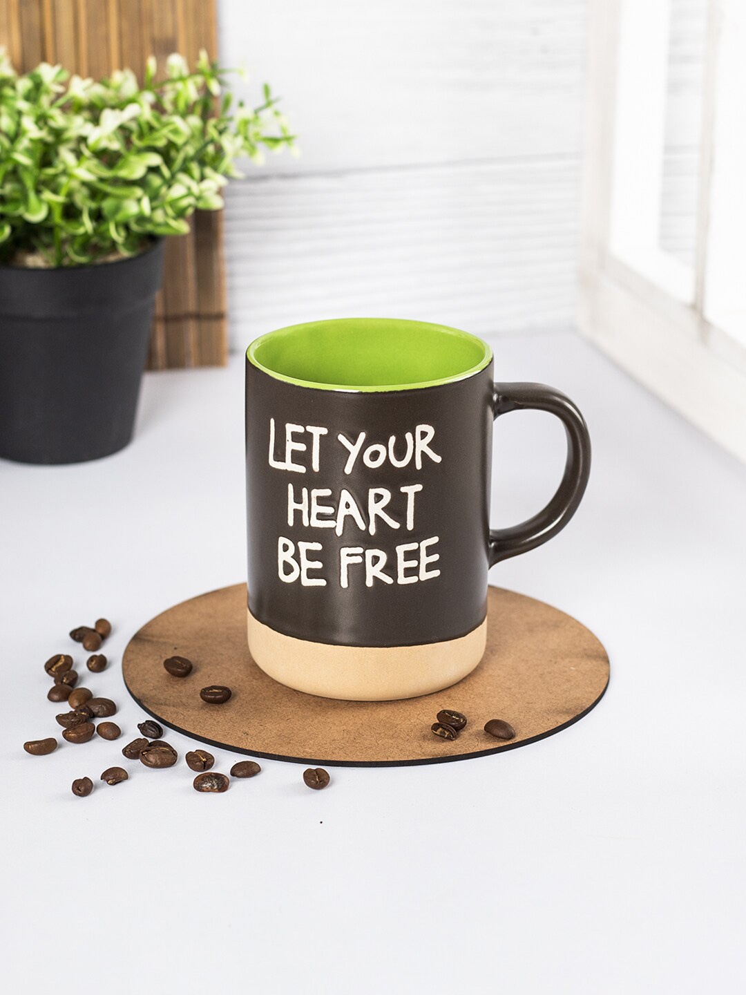 

MARKET99 Brown & Green Printed Ceramic Glossy Mug 360 ml