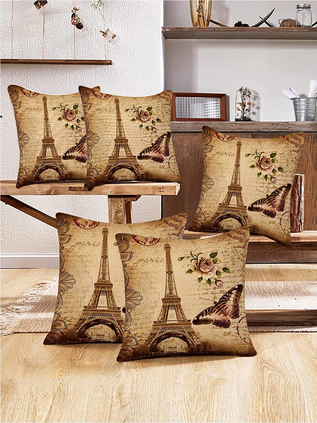 

Kuber Industries 5 Pieces Brown Self Design Square Cushion Covers