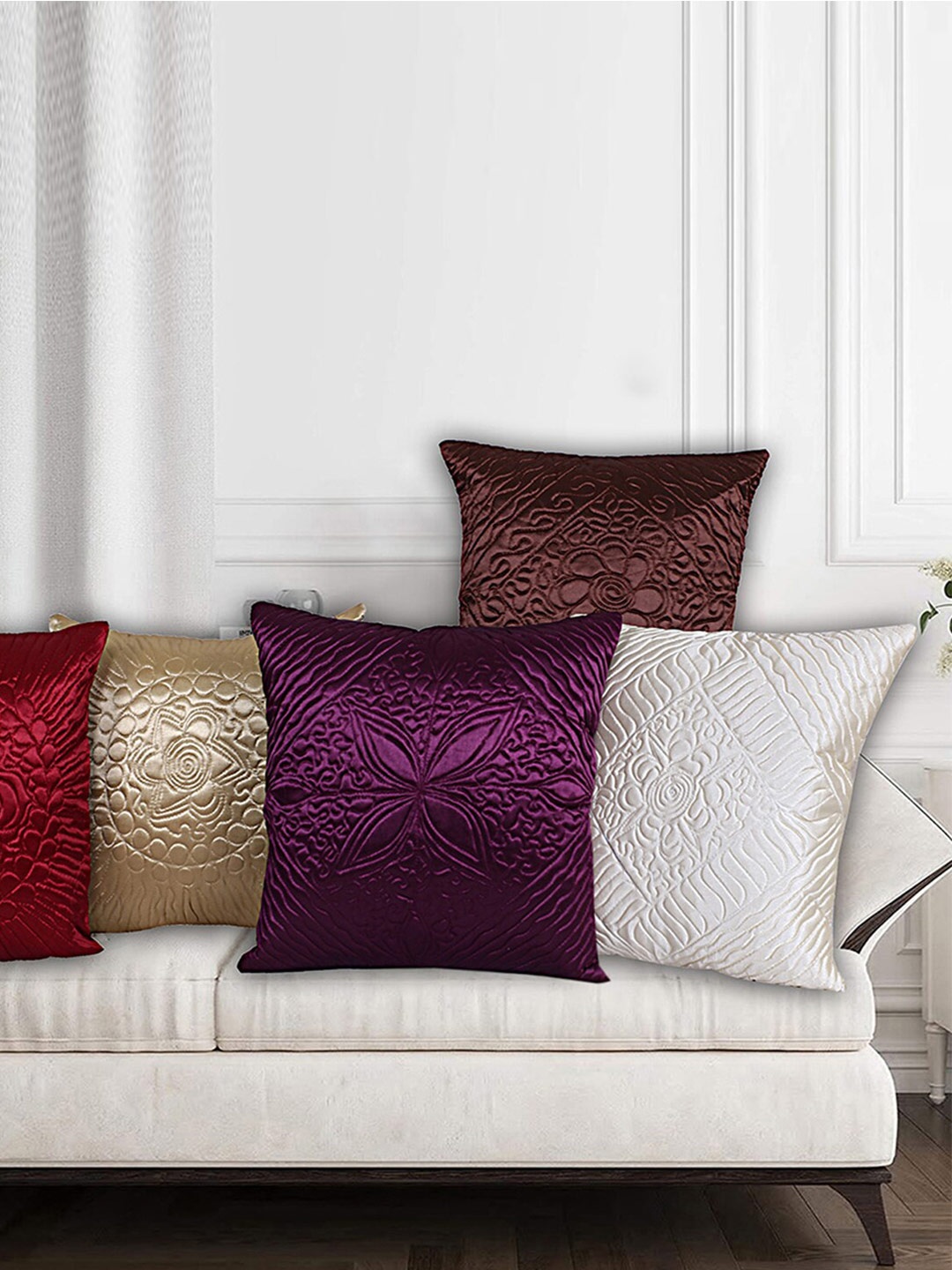 

Kuber Industries 5 Pieces Beige & Purple Velvet Square Cushion Covers