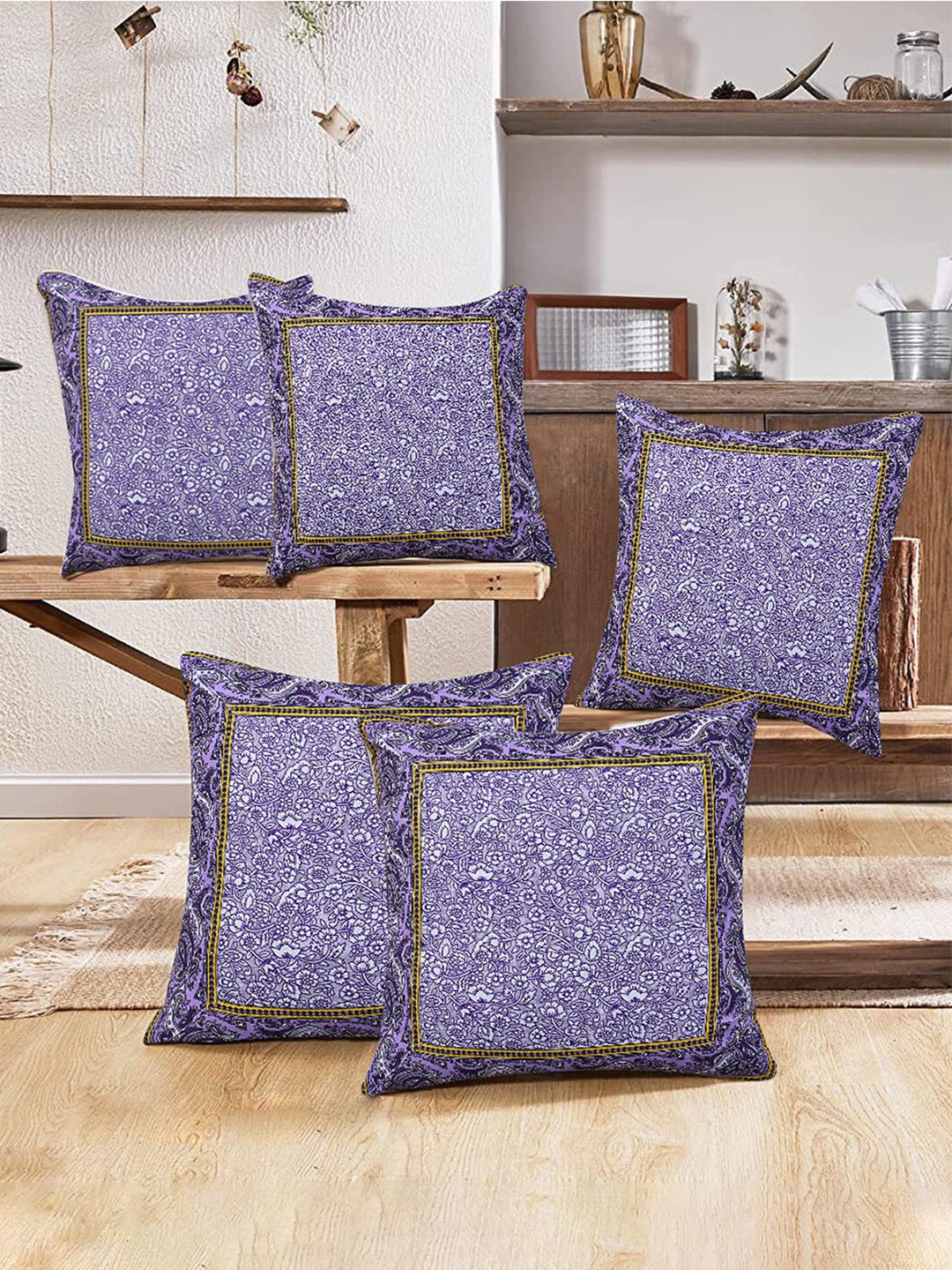 

Kuber Industries 5 Pieces Purple & White Ethnic Motifs Square Cushion Covers