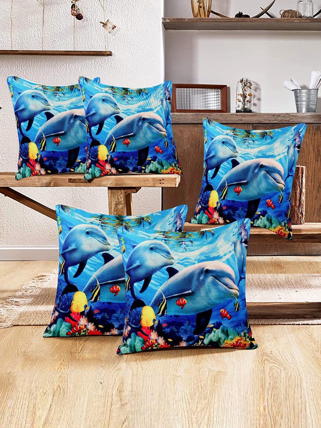 

Kuber Industries 5 Pieces Blue & Green Abstract Square Cushion Covers