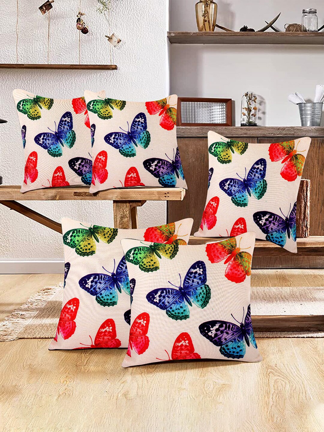 

Kuber Industries 5 Pieces Cream-Coloured & Red Abstract Square Cushion Covers