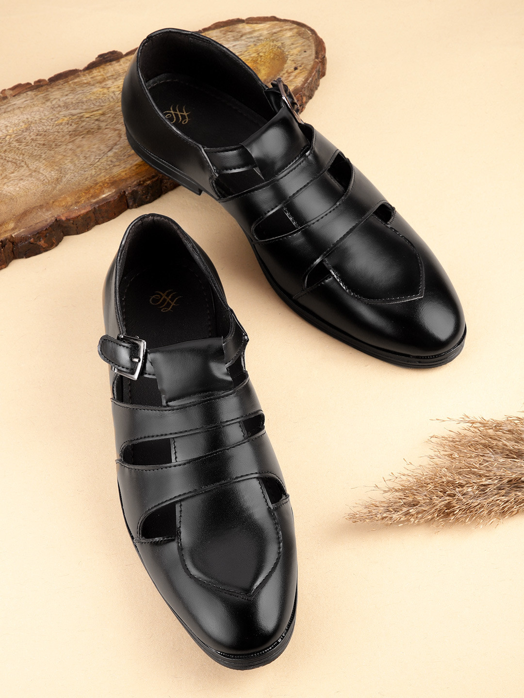 

House of Pataudi Men Handcrafted Shoe-Style Sandals, Black