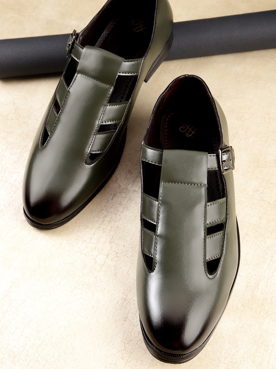 

House of Pataudi Men Shoe-Style Sandals, Olive