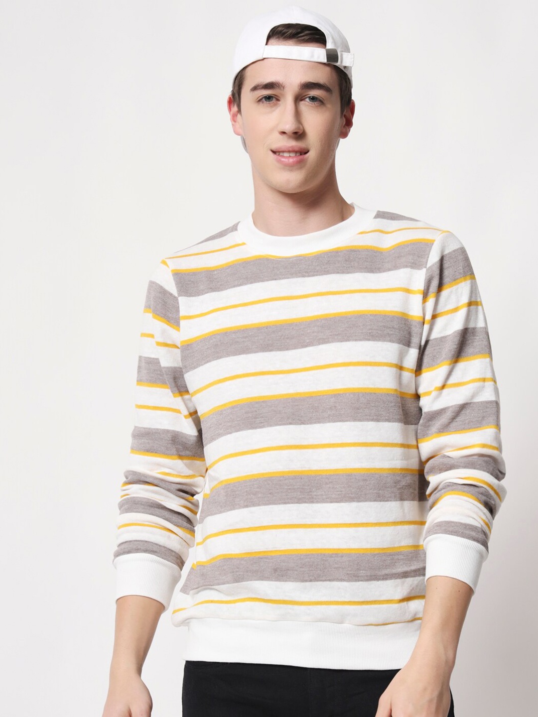

Darzi Men Striped Pullover Sweatshirt, Off white