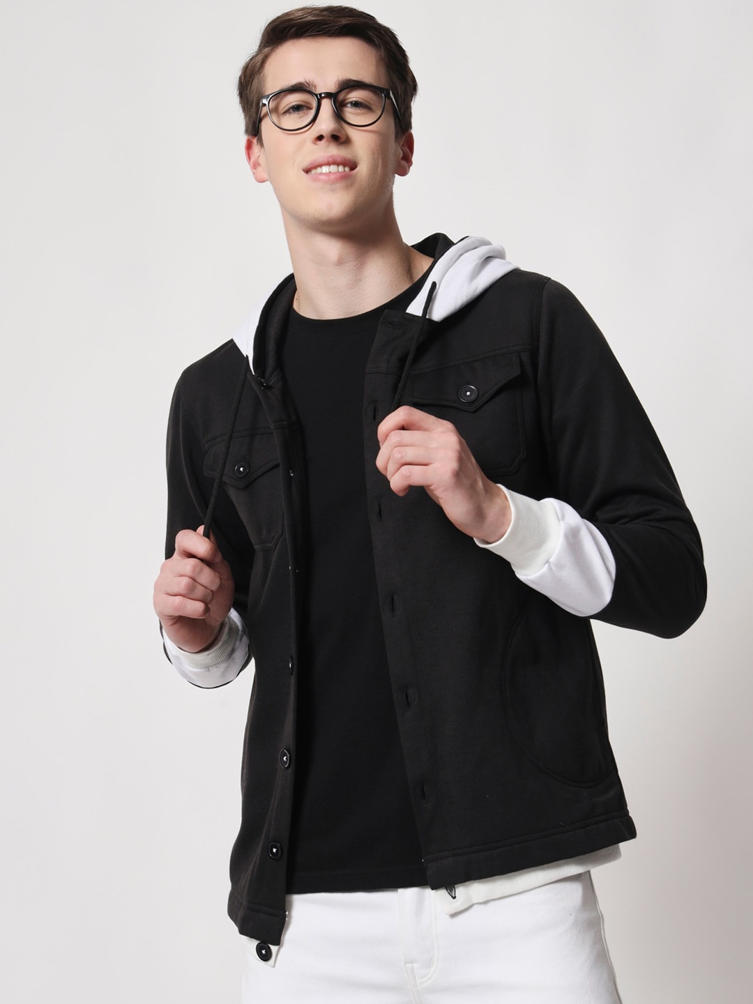 

Darzi Men Hooded Long Sleeves Tailored Jacket, Black