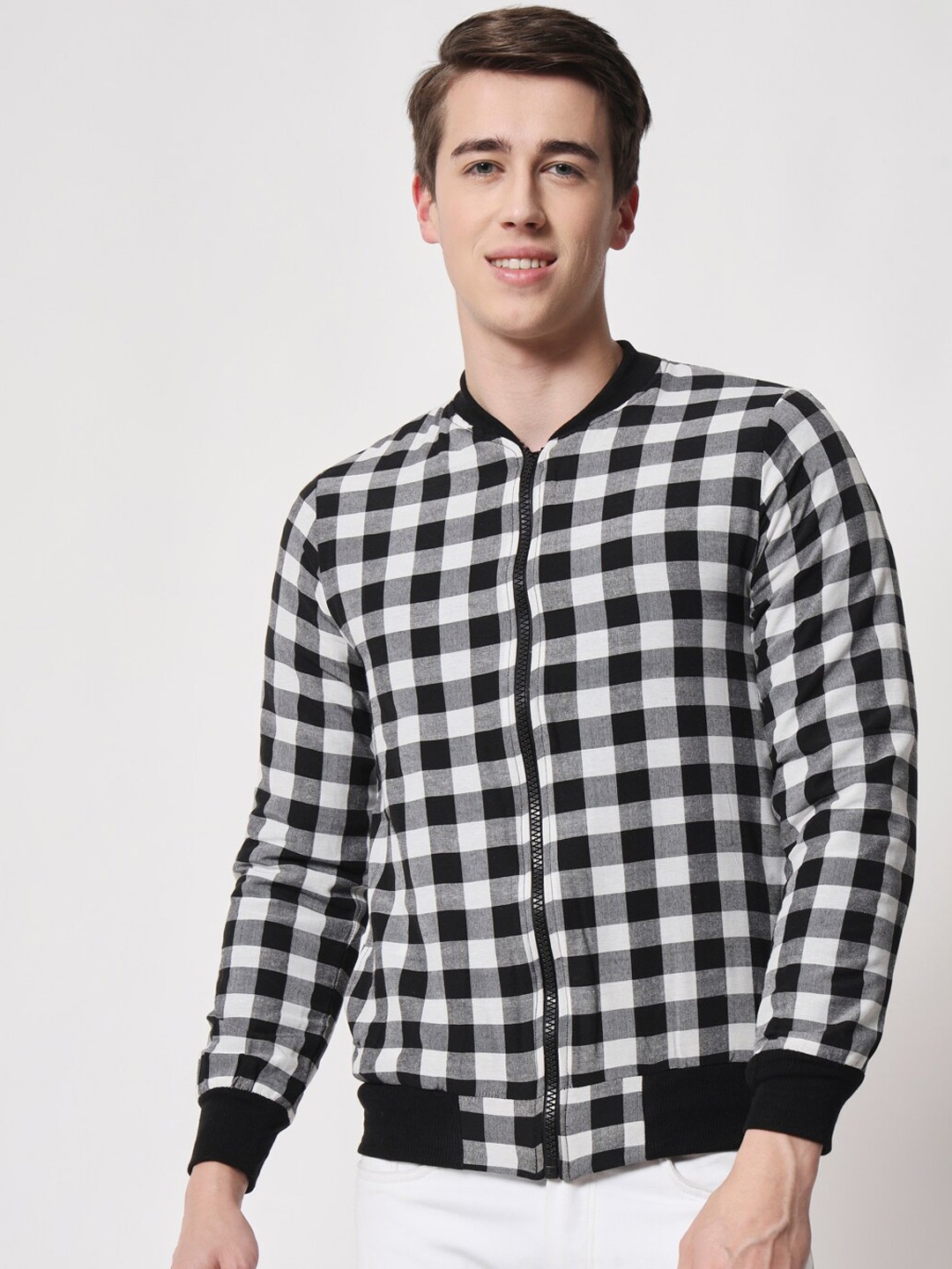 

Darzi Men Checked Bomber Jacket, Black