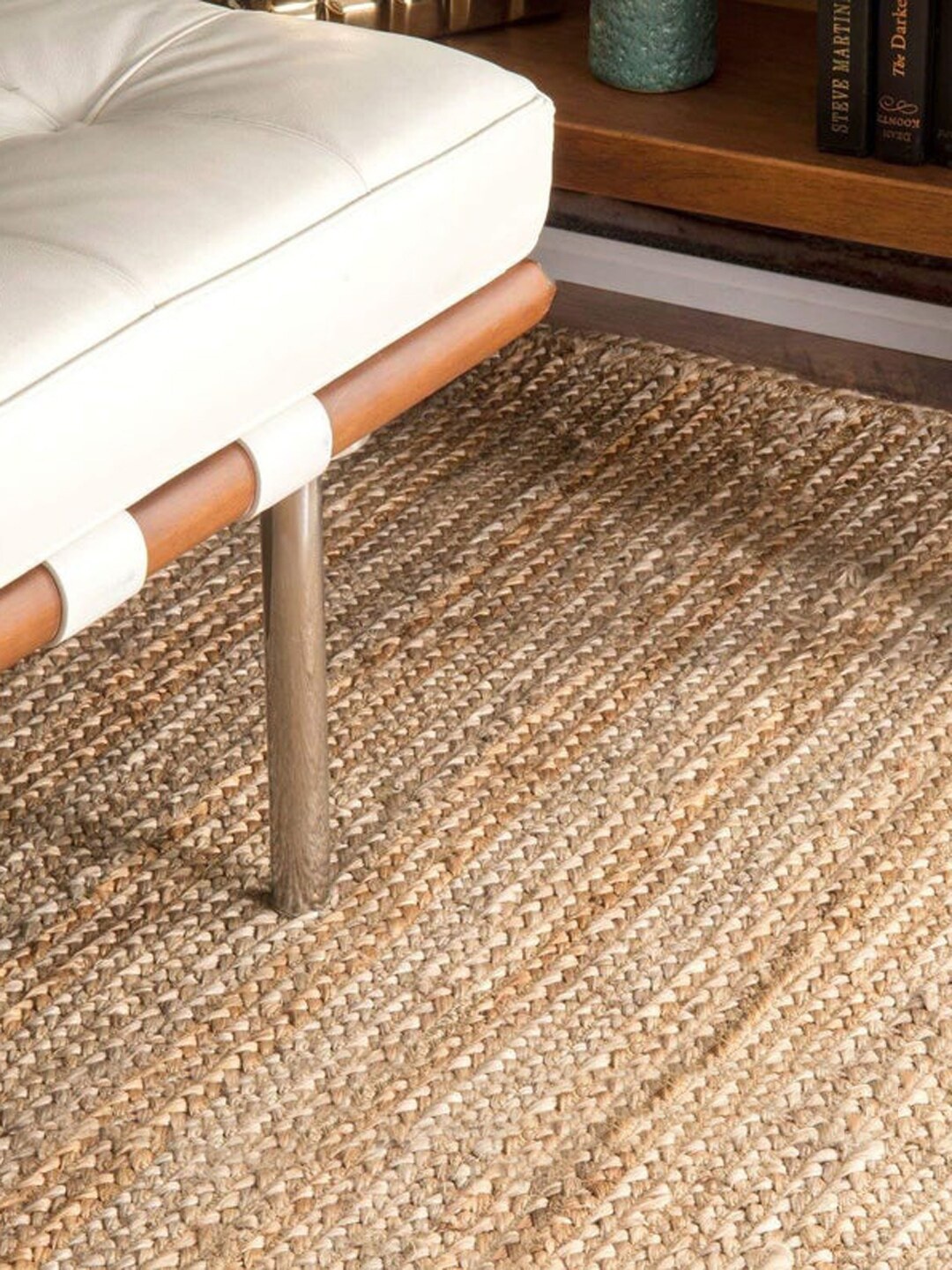 

HABERE INDIA Beige Woven Design Jute Carpet