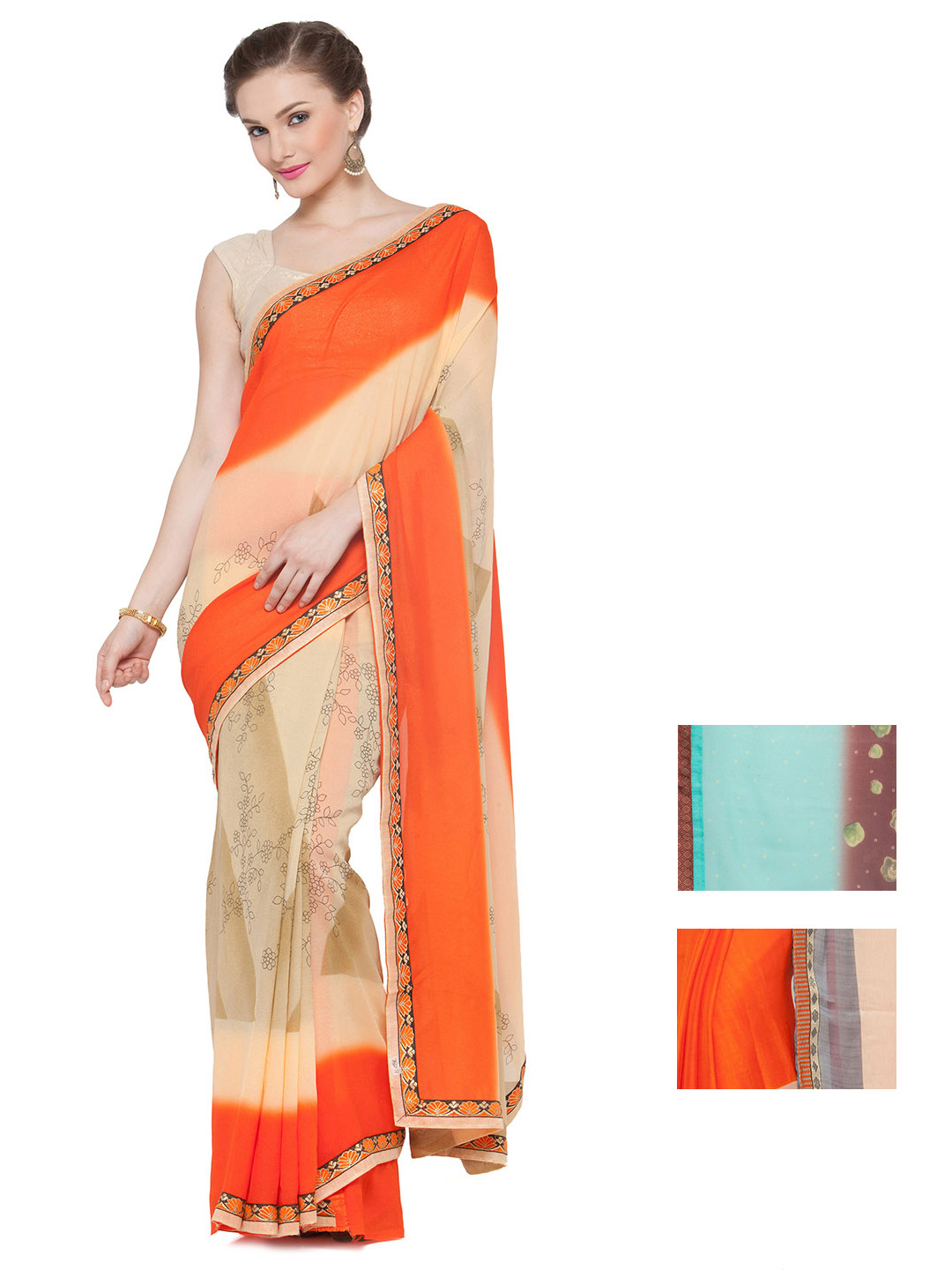 

Kvsfab Selection of 3 Sarees, Orange