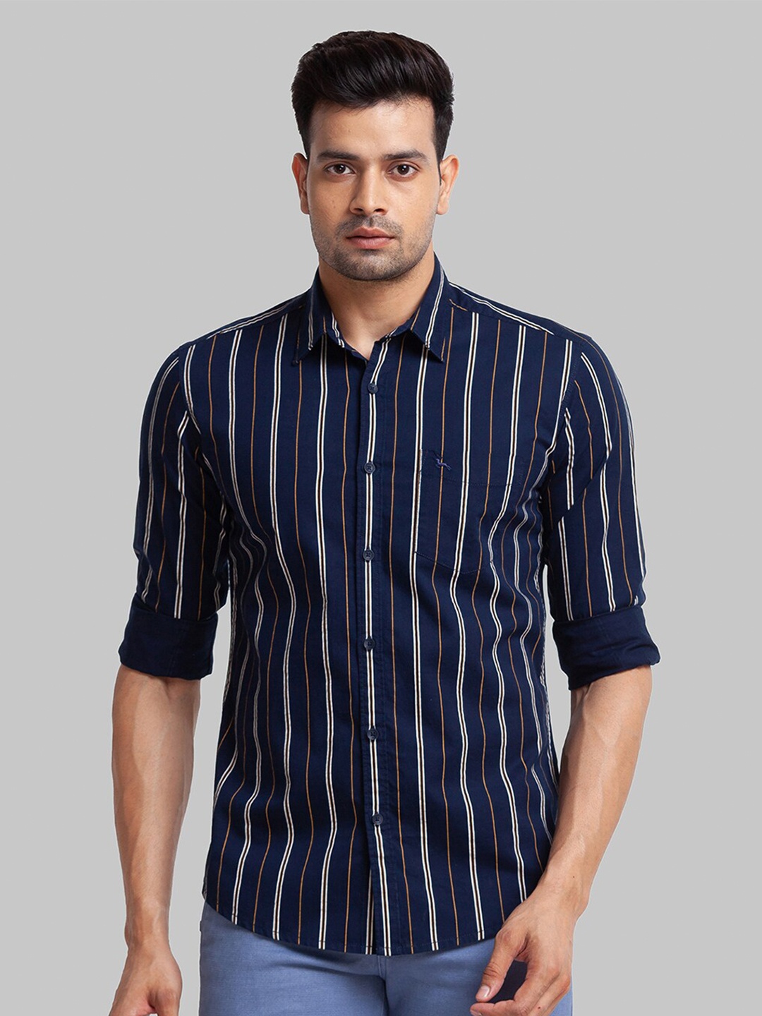 

Parx Men Slim Fit Vertical Striped Casual Cotton Shirt, Navy blue