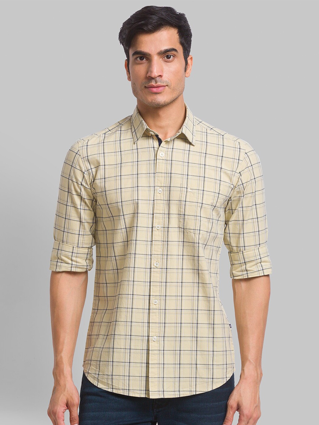 

Parx Men Slim Fit Checks Casual Shirt, Beige