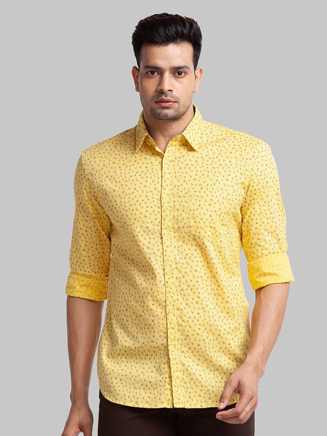 

Parx Men Slim Fit Typography Printed Casual Cotton Shirt, Yellow