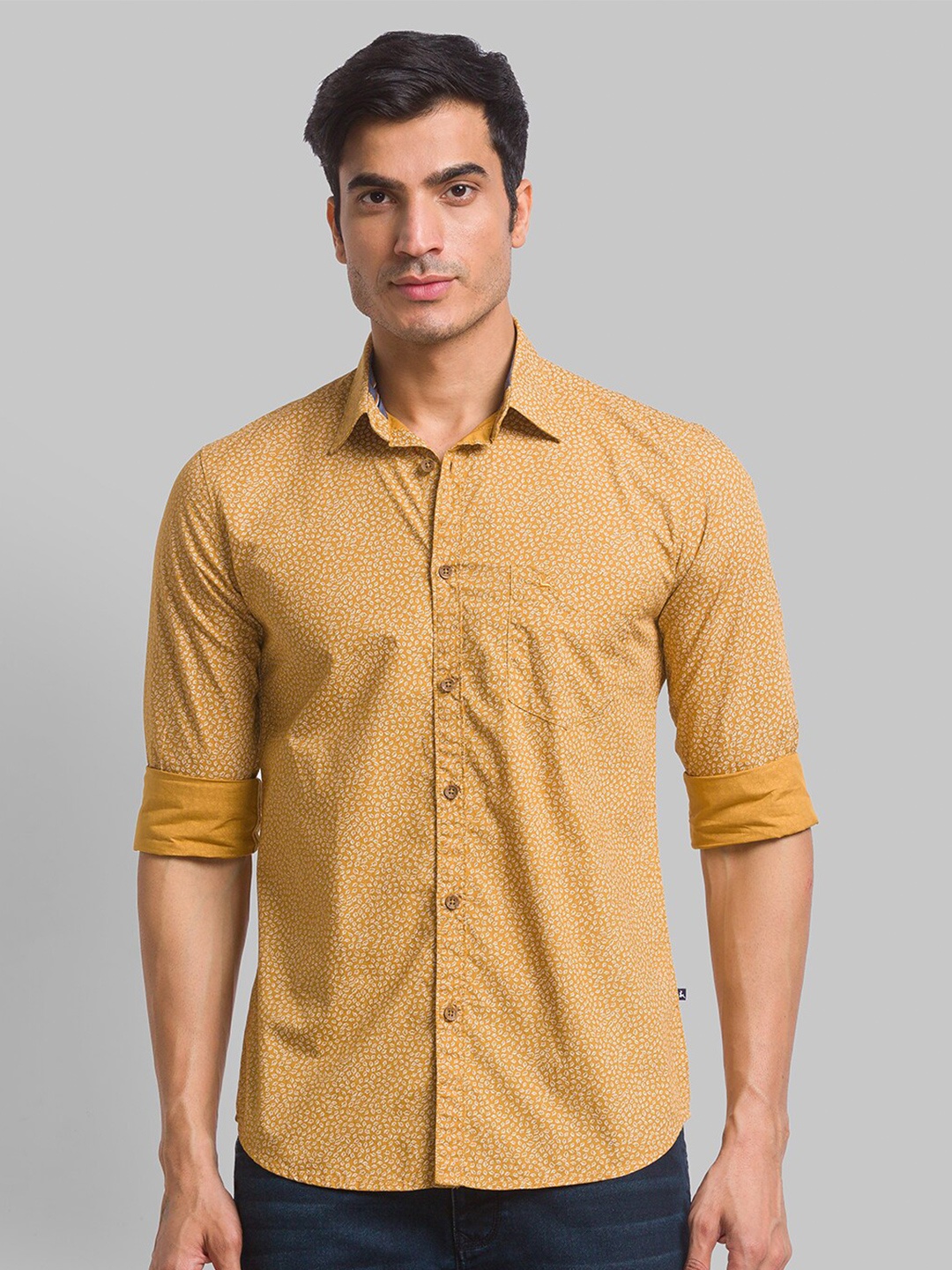 

Parx Men Slim Fit Printed Cotton Casual Shirt, Mustard