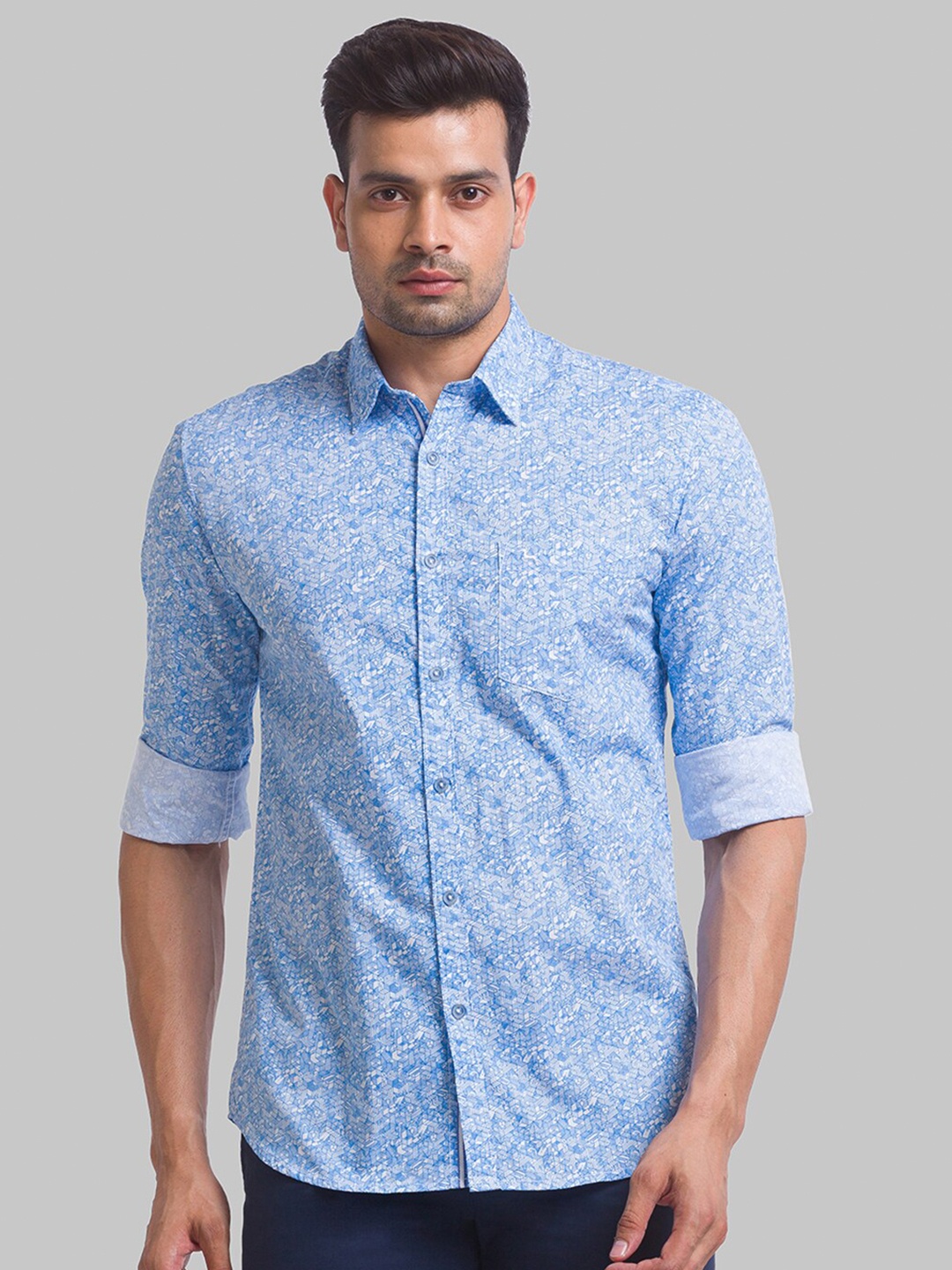 

Parx Men Geometric Printed Spread Collar Cotton Slim Fit Casual Shirt, Blue