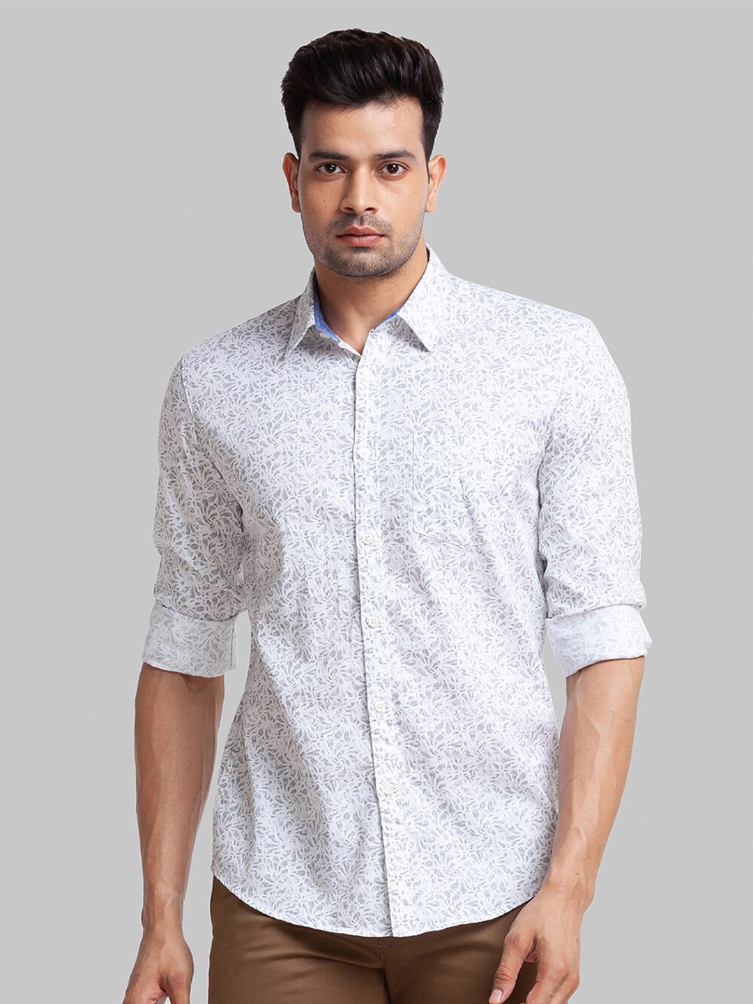 

Parx Men Slim Fit Floral Printed Casual Cotton Shirt, White