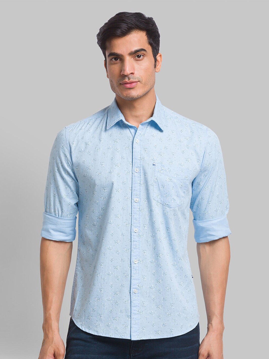 

Parx Men Slim Fit Floral Printed Casual Cotton Shirt, Blue