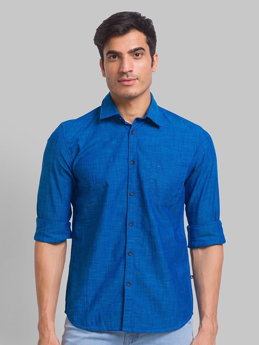 

Parx Men Cotton Slim Fit Casual Shirt, Blue