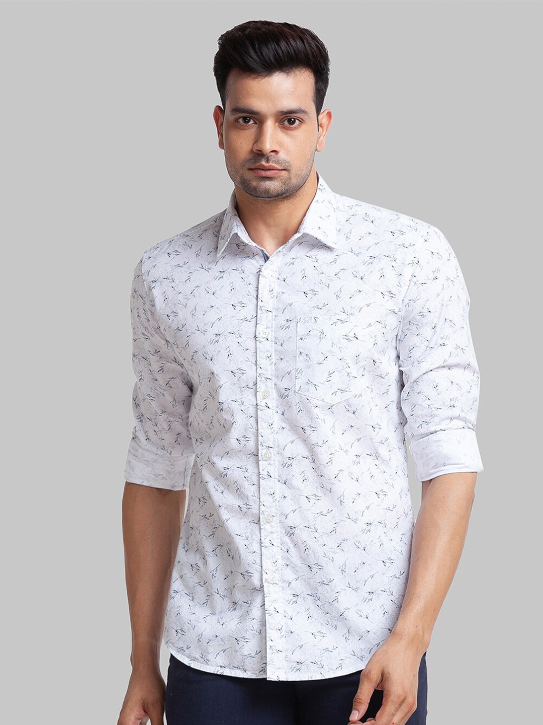 

Parx Men Plus Size Floral Printed Cotton Casual Shirt, White