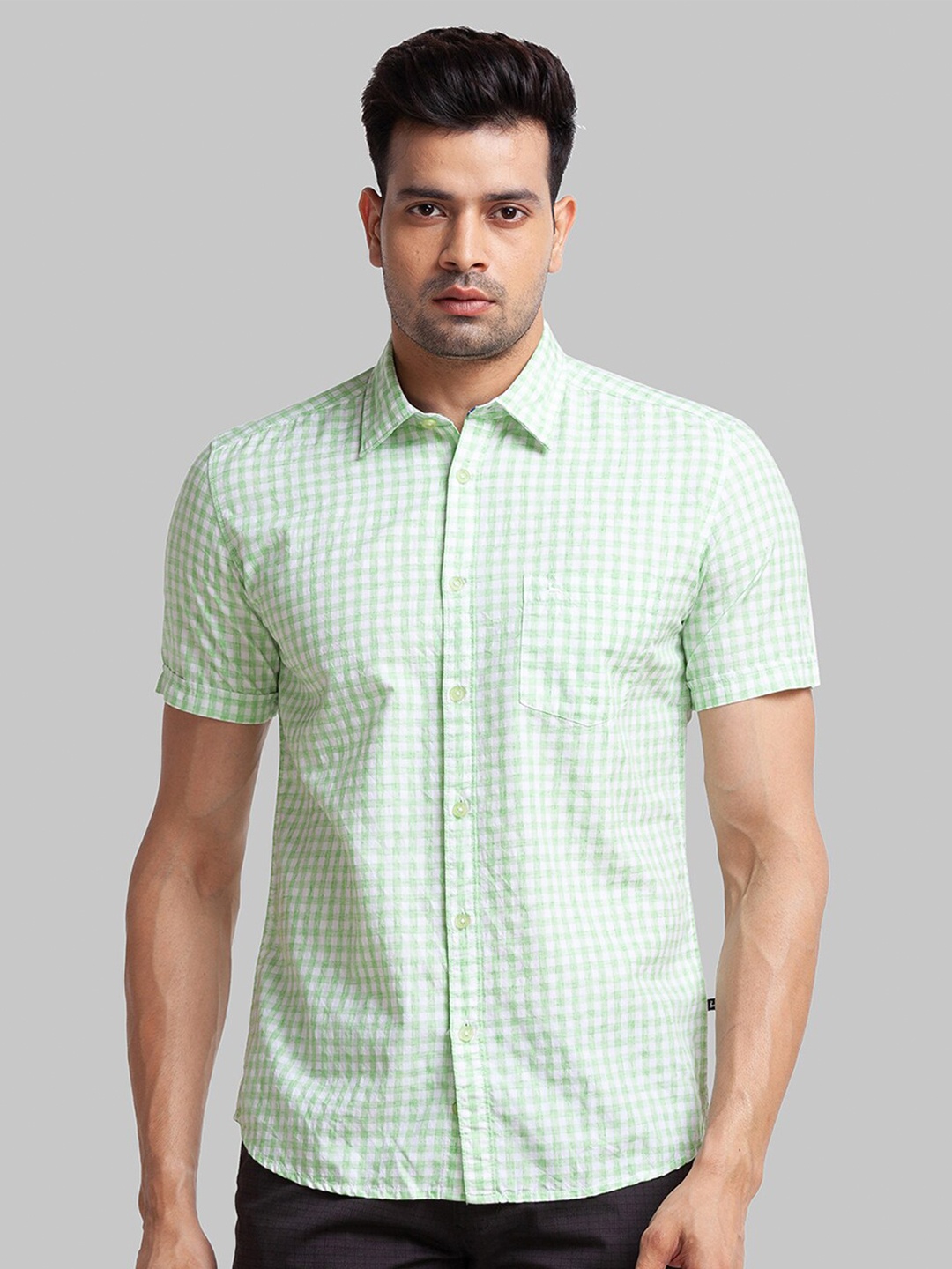 

Parx Men Slim Fit Grid Tattersall Checked Casual Shirt, White