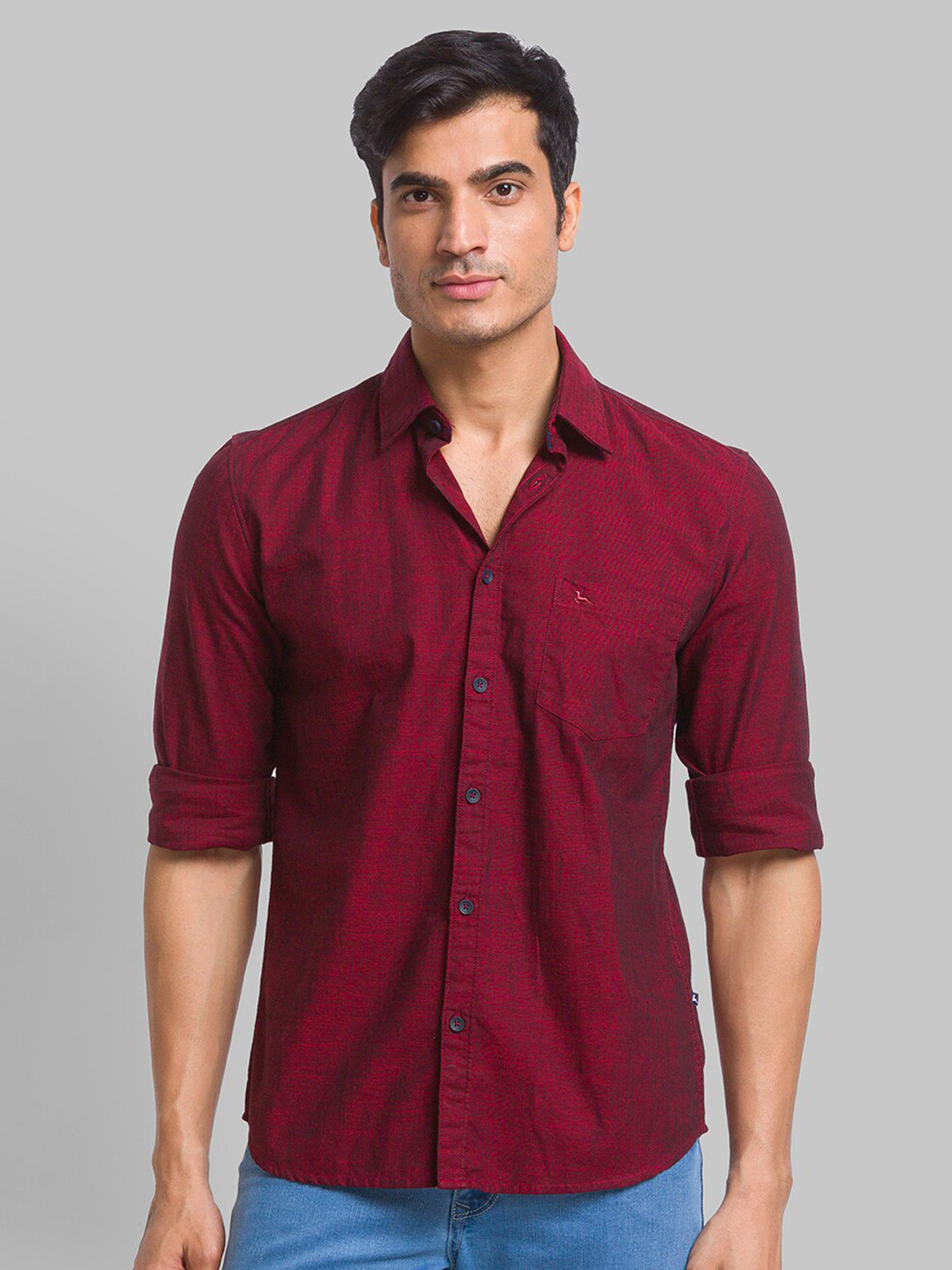 

Parx Men Slim Fit Casual Cotton Shirt, Red