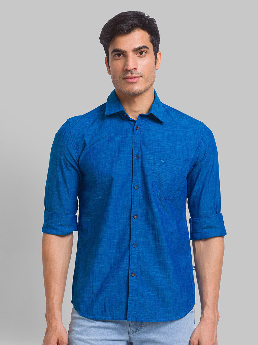 

Parx Men Slim Fit Casual Cotton Shirt, Blue
