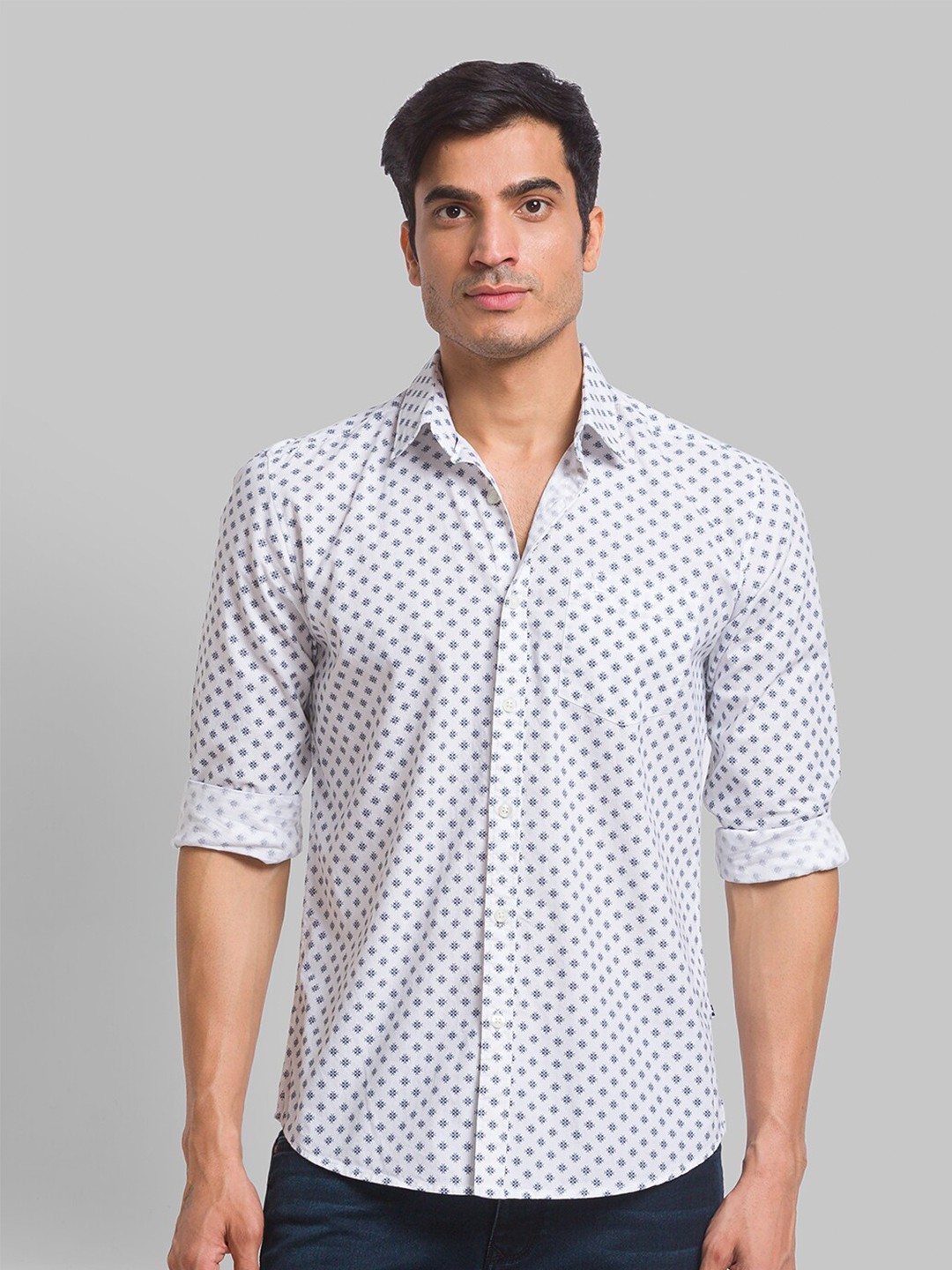 

Parx Men Slim Fit Printed Casual Cotton Shirt, White