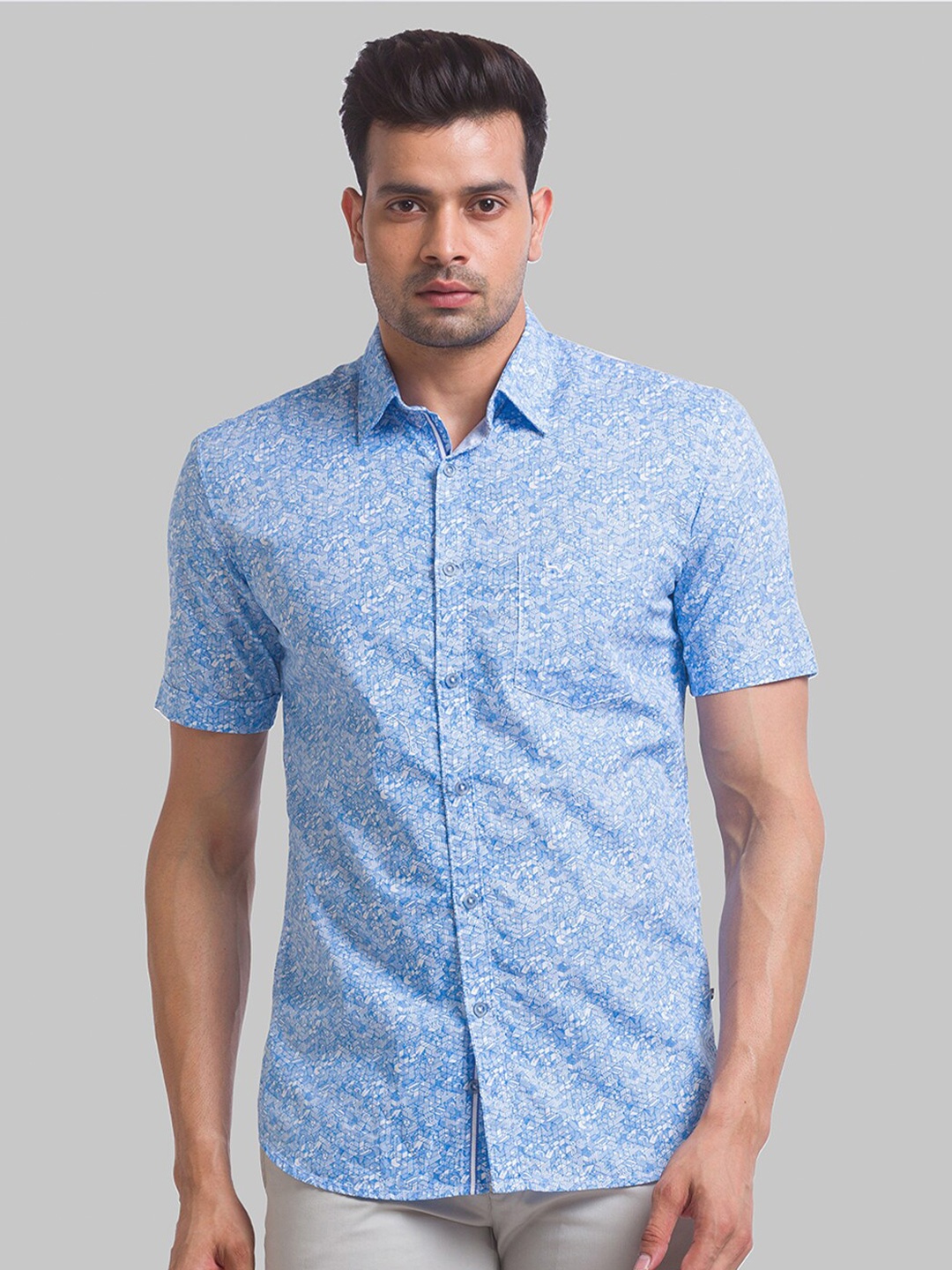 

Parx Men Slim Fit Printed Casual Cotton Shirt, Blue
