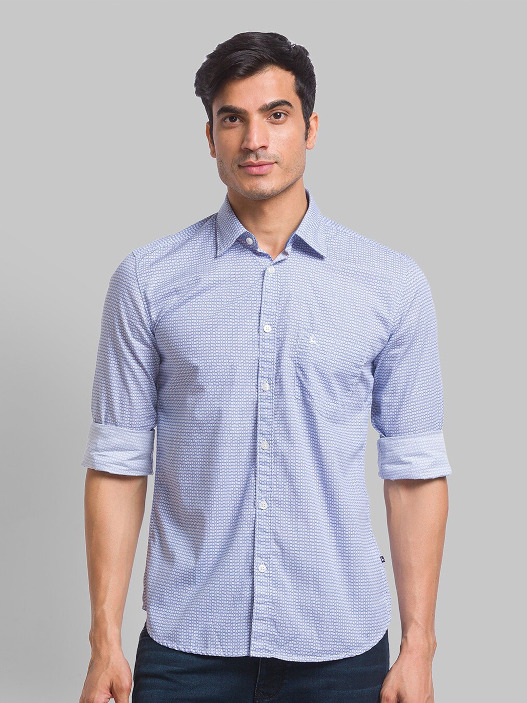 

Parx Slim Fit Conversational Printed Casual Cotton Shirt, Blue