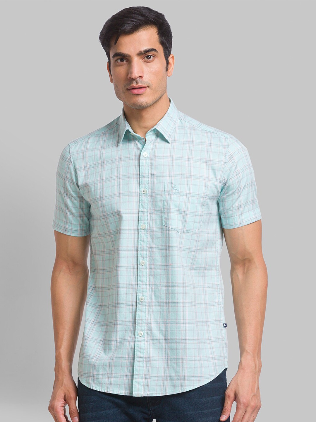

Parx Slim Fit Tartan Checks Checked Casual Cotton Shirt, Green