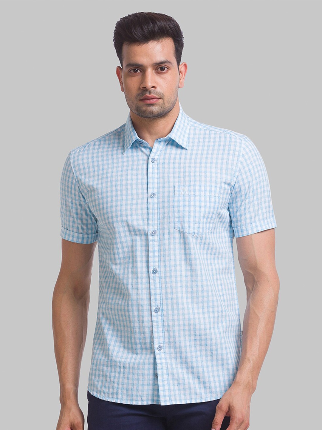 

Parx Men Slim Fit Micro Checked Casual Shirt, Blue