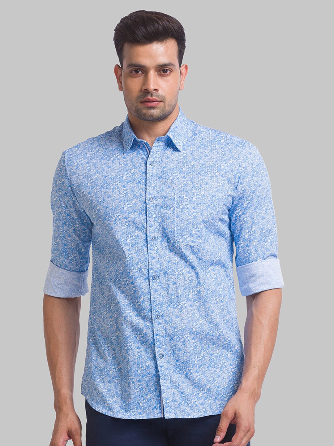 

Parx Slim Fit Geometric Printed Casual Cotton Shirt, Blue