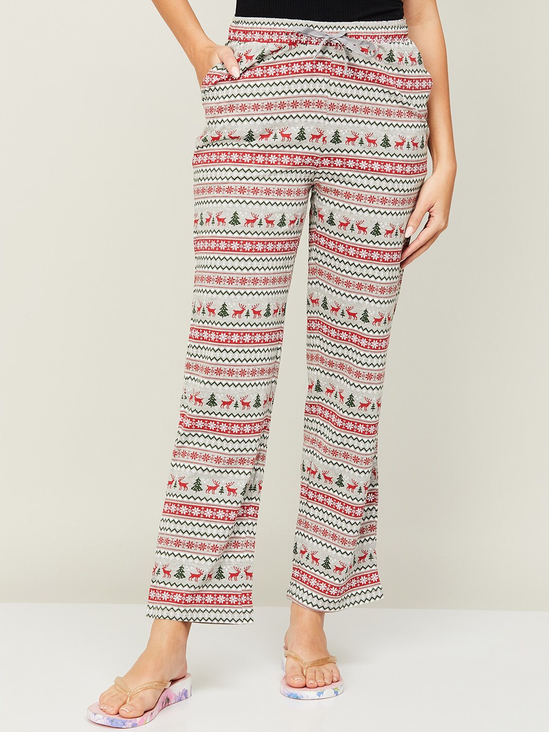 

Ginger by Lifestyle Women Mid-Rise Printed Cotton Lounge Pants, Grey