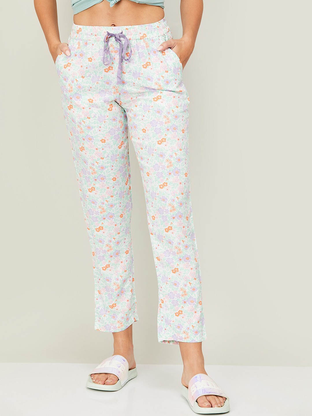 

Ginger by Lifestyle Women Printed Pure Cotton Lounge Pants, Blue