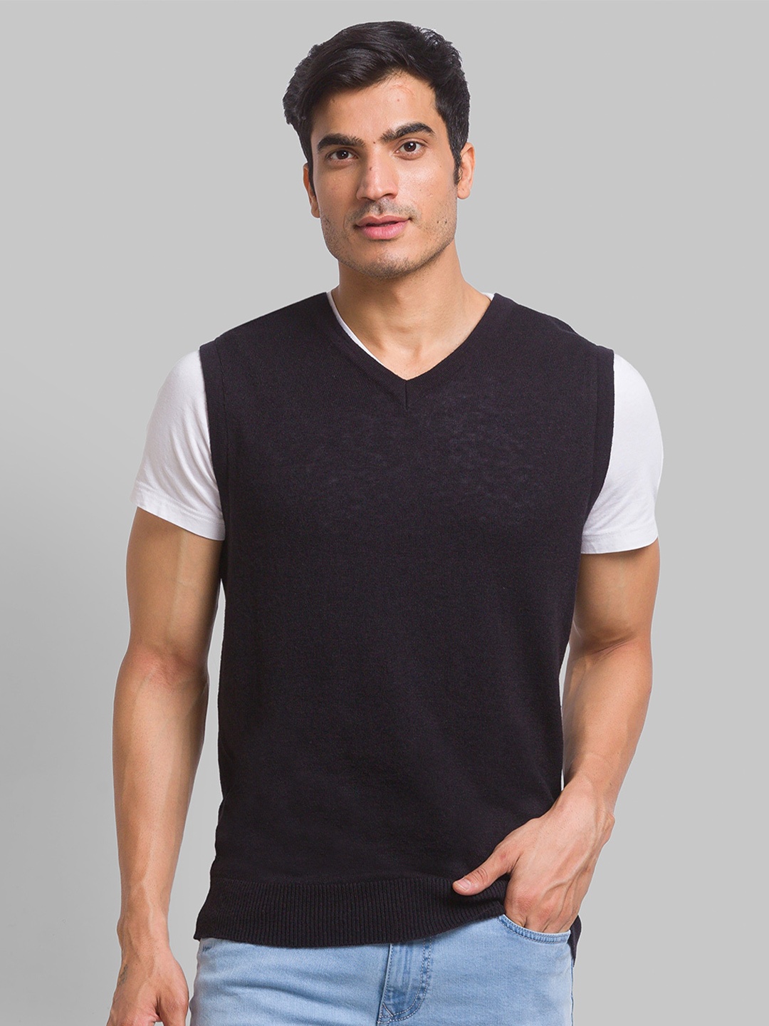 

Parx Men Sleeveless Wool Sweater Vest, Black