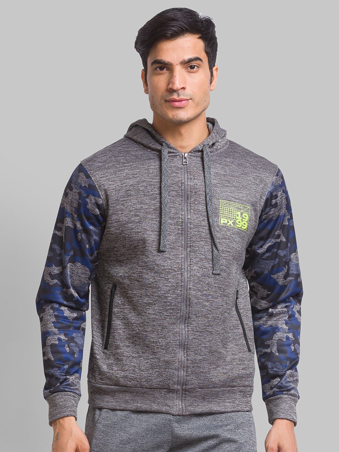 

Parx Men Camouflage Printed Hooded Pullover Sweatshirt, Grey