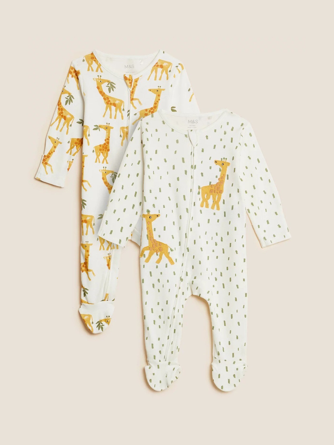 

Marks & Spencer Infant Pack Of 2 Printed Pure Cotton Sleepsuits, White