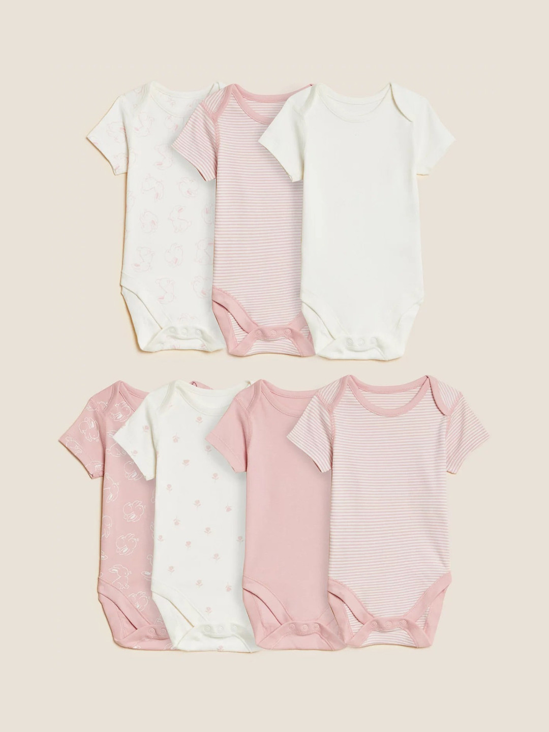 

Marks & Spencer Infants Girls Set Of 7 Printed Pure Cotton Bodysuit, Rose
