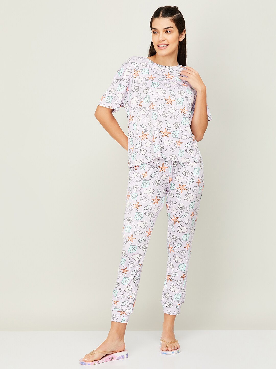 

Ginger by Lifestyle Conversational Printed Pure Cotton Night Suit, Grey