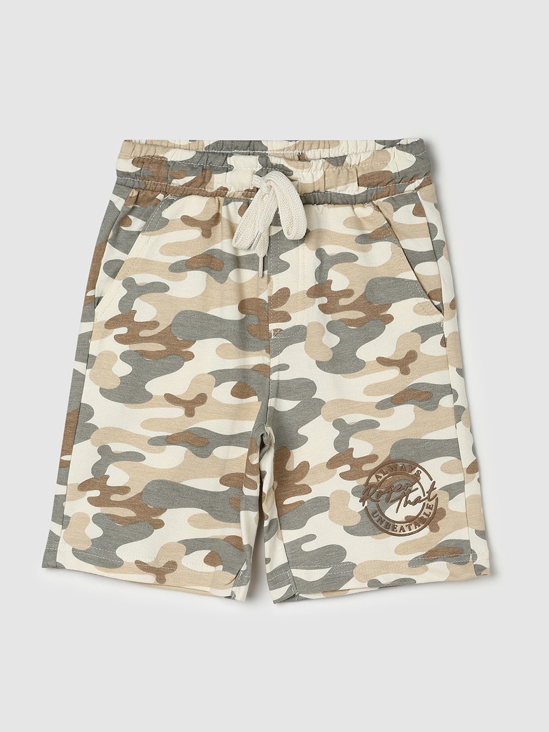 

max Boys Camouflage Printed Pure Cotton Shorts, Beige