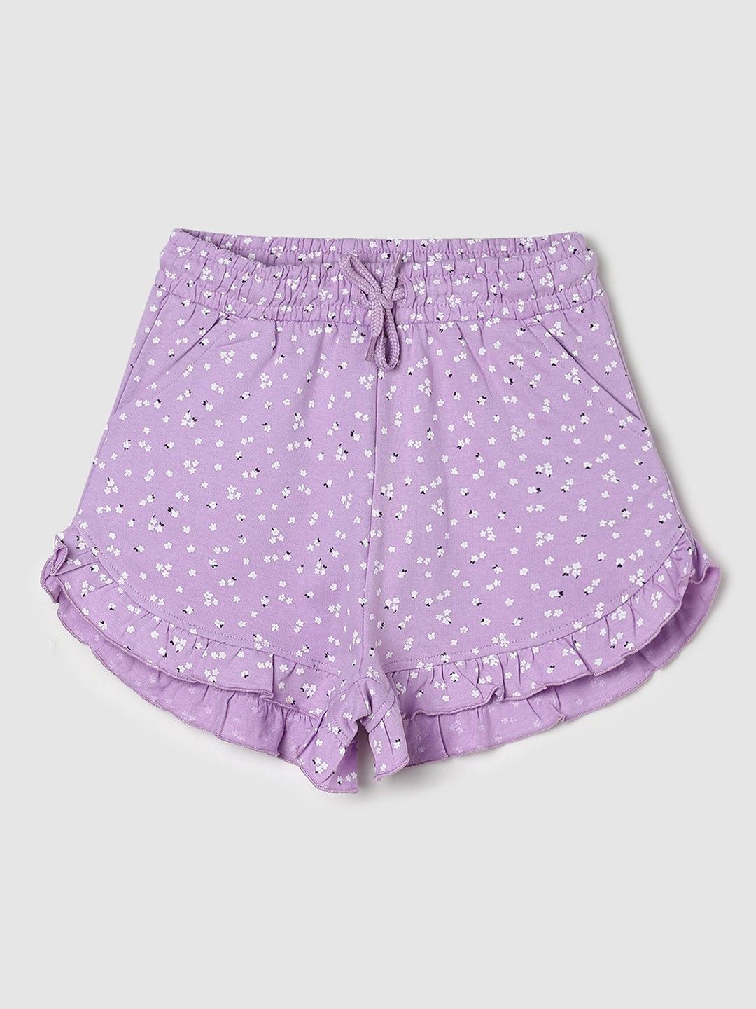 

max Girls Floral Printed Pure Cotton Ruffled Shorts, Lavender