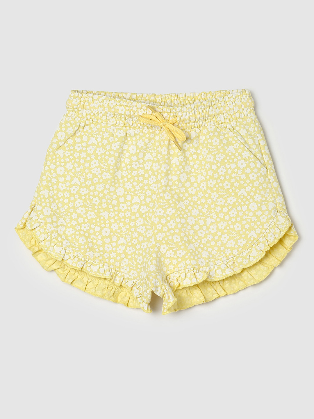 

max Girls Floral Printed Pure Cotton Shorts, Yellow